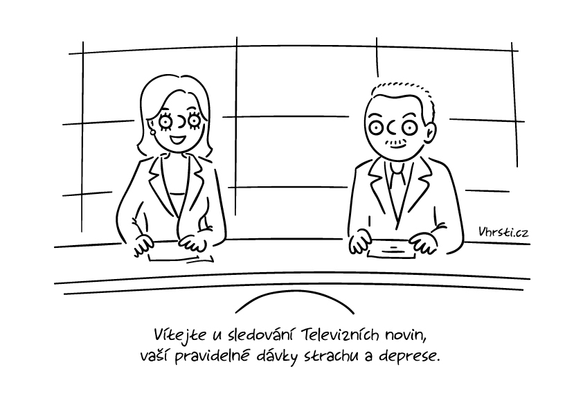 kreslený vtip, televizní noviny, televize Nova